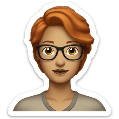 WOMAN WITH MIDDLE PART, AUBURN RED HAIR, BROWN GLASSES sticker