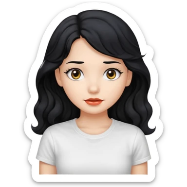 Beautiful girl,Black hair,wavy hair long hair,Black eyes, white T-shirt sticker