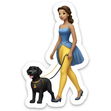 Princess belle walking a black lab sticker