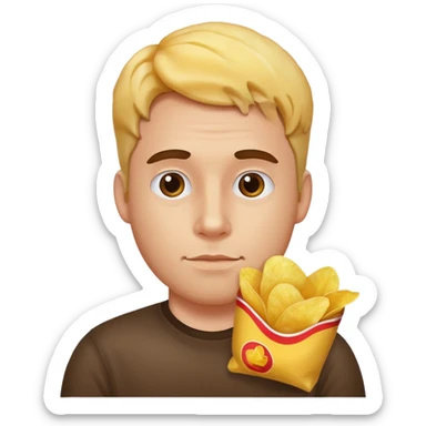 a potato chip on a mans shoulder sticker