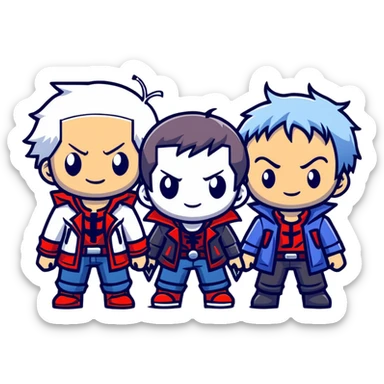 Cute chibi Devil May Cry characters, big heads, small bodies, childlike proportions sticker