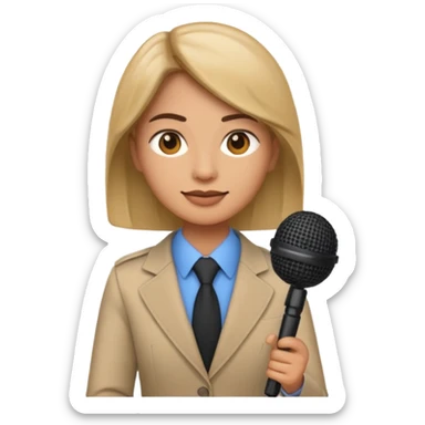 CNN journalist emoji holding a microphone with CNN logo, professional attire, neutral background sticker
