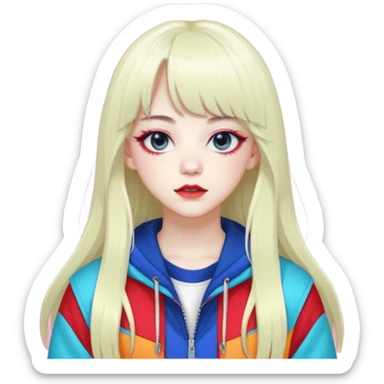  portrait-of-a-devil-k-pop-idol,-wearing-a-stylish-streetwear-outfit-with-layered-colorful-clothing,-long-hair-with-bangs,-makeup,- sticker