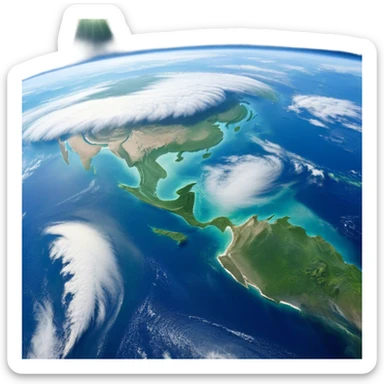 🌍 Cinematic Realistic Earth – A breathtaking, full view of Earth from space, showcasing vivid blue oceans, swirling white clouds, and lush green continents. The curvature of the planet is subtly illuminated by the sun, with a soft atmospheric glow enhancing its life-sustaining beauty. High detail, crisp textures, and realistic lighting bring out the planet's dynamic and ever-changing surface. sticker