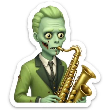 Zombie saxophonist – bent saxophone, puffed cheeks, eerie jazz vibe.
 sticker