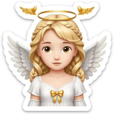 Cute Girl with Angel Wings and one golden bow in braided hair sticker