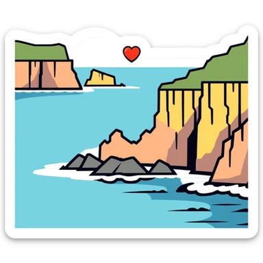 heart with a coastal cliffs theme, clean digital illustration sticker