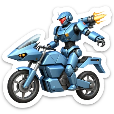 an army mech shooting forward enemy mech motorcycle  sticker