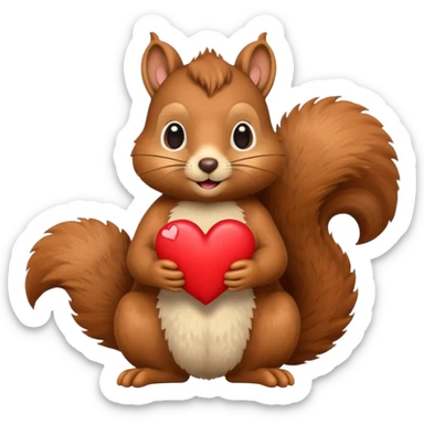 realistic-looking squirrel holding a heart, emoji style sticker