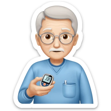 old age person with diabetes with glucose meter in his hand,sideways photo sticker