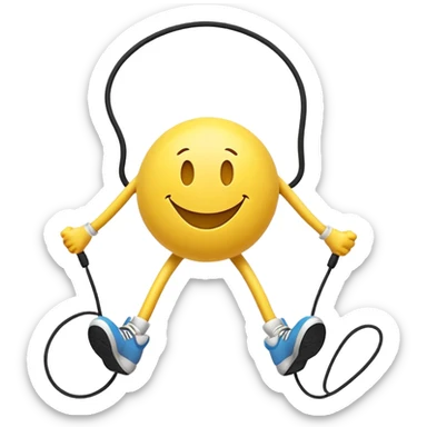 smiley face character jumping rope, energetic pose sticker