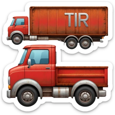 A red truck with a "TIR" plate sticker