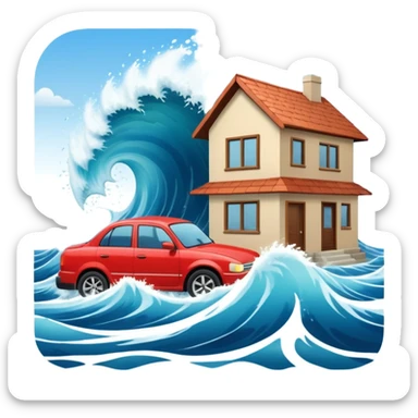 TSUNAMI DESTRUYENDO CASA Y CARRO sticker