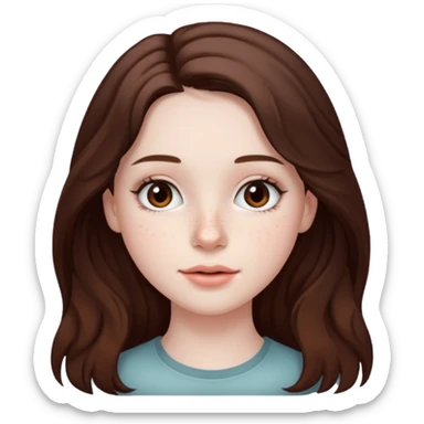 20 year old woman with pale skin, lots of dark freckles, rosy cheeks, and long straight/wavy brunnette hair. sticker