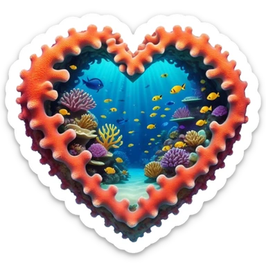 Cinematic Realistic Heart Reef Landscape Emoji, depicted with a naturally heart‚Äêshaped coral formation in vibrant marine hues, rendered with detailed underwater textures and luminous lighting. sticker