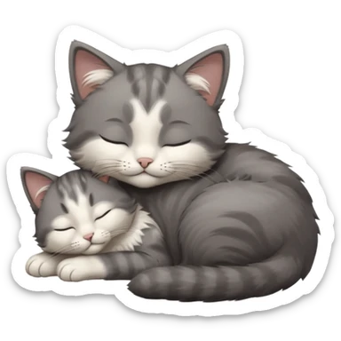 dark grey and white small cat with closed eyes, leaning his head on his paw while leaning on his elbow lying down sticker