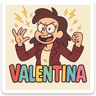 Add electric sparkles and the name 'Valentina' in a colorful cartoon style. sticker