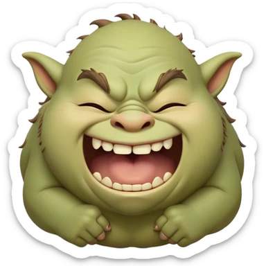 Cinematic Cute Yawning Ogre Portrait Emoji, with a surprisingly cuddly, rotund figure in soft earthy greens and browns, head tilted back in a big, gentle yawn exposing a set of comically oversized teeth, simplified yet irresistibly adorable, highly detailed with a soft glowing outline that captures the sleepy charm of a friendly ogre after a long day of gentle mischief! sticker