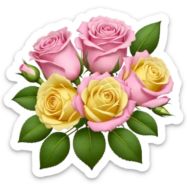 A mixed bouquet of pink roses and yellow lisianthus sticker