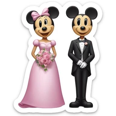 Mickey and Minnie Mouse getting married wearing pink outfits sticker