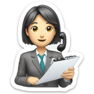 A Japanese office worker answering a phone call and taking notes sticker