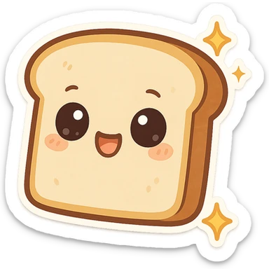 slice of bread with sparkles, chibi sticker style, cute and exaggerated sticker
