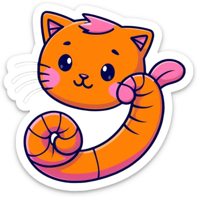 shrimp with a cat head, pink shrimp body with orange cat face sticker