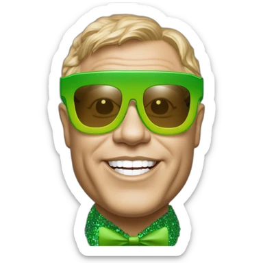 elton john wearing green multi-color oversized square sunglasses with scalloped edges for mardi gras sticker