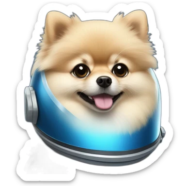 light cream pomeranian wearing a blue space helmet sticker