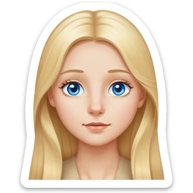 Girl with long blonde hair, blue eyes, small nose, beauty spot beside chin on right side of face sticker