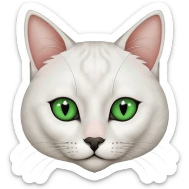 Haz una gata de ojos verdes la cara blanca con mancha negra en las orejas que agarra parte de la frente del lado der pero del iz va desde el ojo hasta la oreja la mancha, tiene la nariz negra en forma de corazón y todo lo que sobra de la cara, barbilla la nariz arriba y el lado de bigotes es blanca sticker