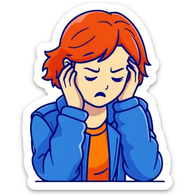 Redhead girl with mid length hair in blue jacket angry facepalm sticker