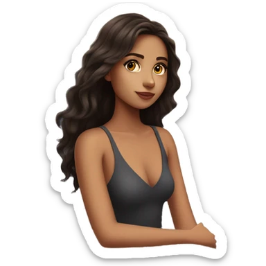 girl with dark brown hair and a bright skintone, sitting in a skybar in dubai sticker