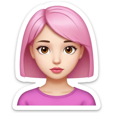 a girl with short straight hair, brown eyes, pink lips, 18 years old  sticker