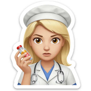 angry blonde nurse with pills sticker