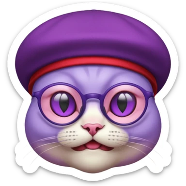 purple alien cat with no fur, and spectacles and red hat sticker