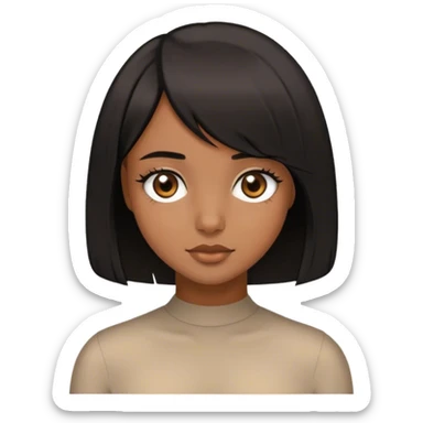 brown eyed girl with black hair and a line bob haircut sticker
