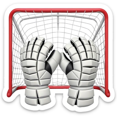 Cinematic Realistic image of goalie gloves showcasing detailed fabric textures and intricate grip patterns, rendered against a blurred goal backdrop with focused, high-contrast lighting that accentuates their essential design sticker