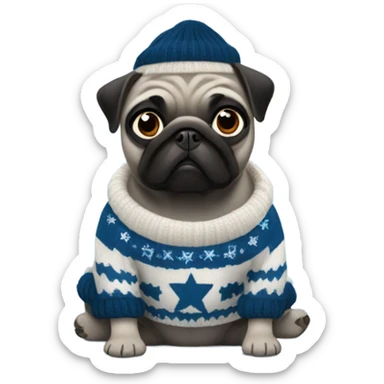 Black pug a Jewish star sweater sticker