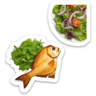“Fried fish on a plate with fresh salad on the side.” sticker