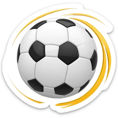 Apple-style emoji of a soccer ball with curve effect, flying with curved wind trails showing spin, glossy 3D look, clean minimal design, soft lighting, transparent background. sticker