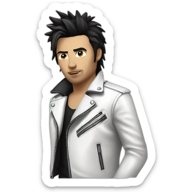 Punk male with white leather jacket with dark hair sticker
