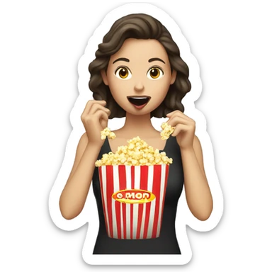 White brunette woman putting popcorn in her mouth sticker