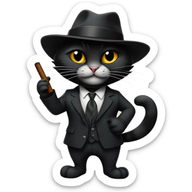 Black cat gangster sticker