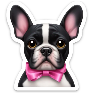 Black French bulldog with pink ribbons sticker