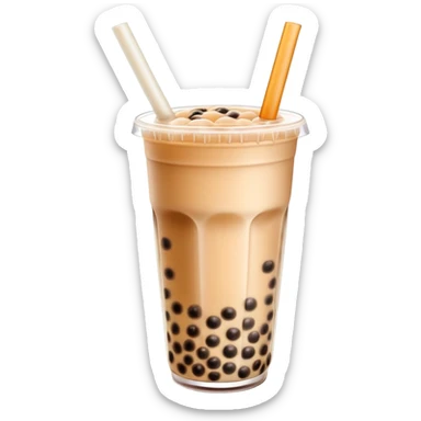 Bubble tea with tapioca pearls and milk tea, with straw sticker