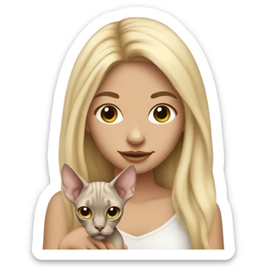 blonde girl long hair holding sphynx cat sticker