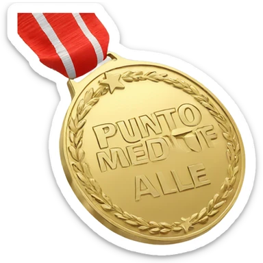 Gold medal with words "Punto Ale" engraved on it sticker