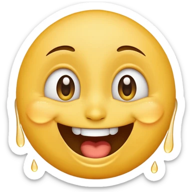 Emoji, laughing face with lots of tears of joy exactly from eyes, wide smile, big eyes sticker