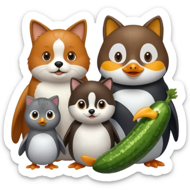 Köpekin yaninda kedi penguen kedinin yaninda üçüde hiyar yesin sticker
